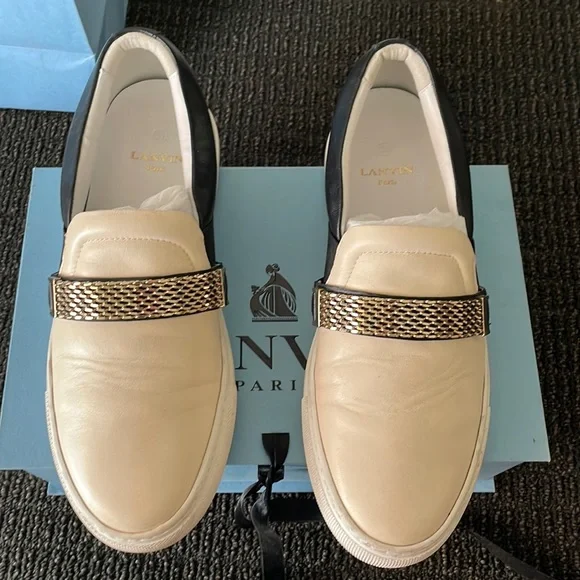 Lanvin | Shoes | Lanvin Leather Cream And Black Shoes | Poshmark